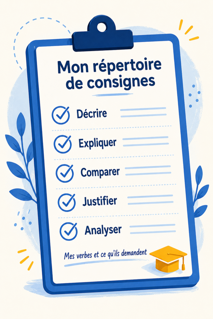 Répertoire de consignes pour aider un adolescent à comprendre ce que demandent les verbes d’exercice